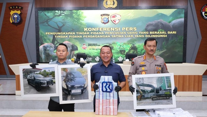 Polda Riau menetapkan dua tersangka kasus pencucian uang terkait perdagangan gading gajah Sumatera, Kamis (11/6/2026).