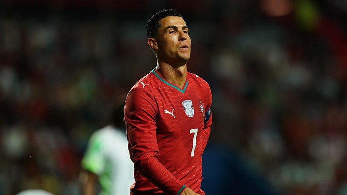 LEIRIA, PORTUGAL - JUNE 10: Cristiano Ronaldo of Portugal reaction after missing a goal opportunity during the International Friendly match between Portugal and Nigeria at Estadio Dr Magalhaes Pessoa on June 10, 2026 in Leiria, Portugal. (Photo by Gu