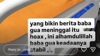 Yang bikin berita baba gue meninggal itu hoax, ini alhamdulillah baba keadaannya stabil, ungkap Vincil dalam Instagram Stories miliknya dilihat detikcom, Jumat (12/6/2026). Foto: dok instagram Tika dan Vincil