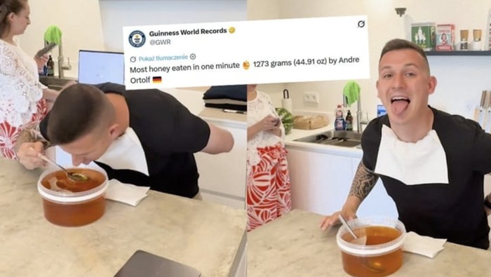 Cuma 1 Menit! Pria Ini Pecahkan Rekor Dunia Habiskan 1 Kg Madu