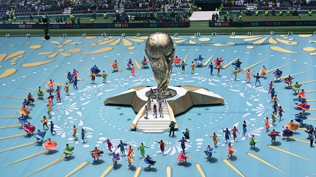Pembukaan Piala Dunia 2026 Penyanyi Belinda (tengah) tampil bersama para penari dalam seremoni pembukaan Piala Dunia 2026 di Stadion Azteca, Mexico City, Meksiko, Kamis (11/6/2026). ANTARA FOTO/Aditya Pradana Putra/sgd