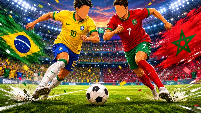Ilustrasi Brasil vs Maroko Piala Dunia 2026 (dibuat dengan AI)