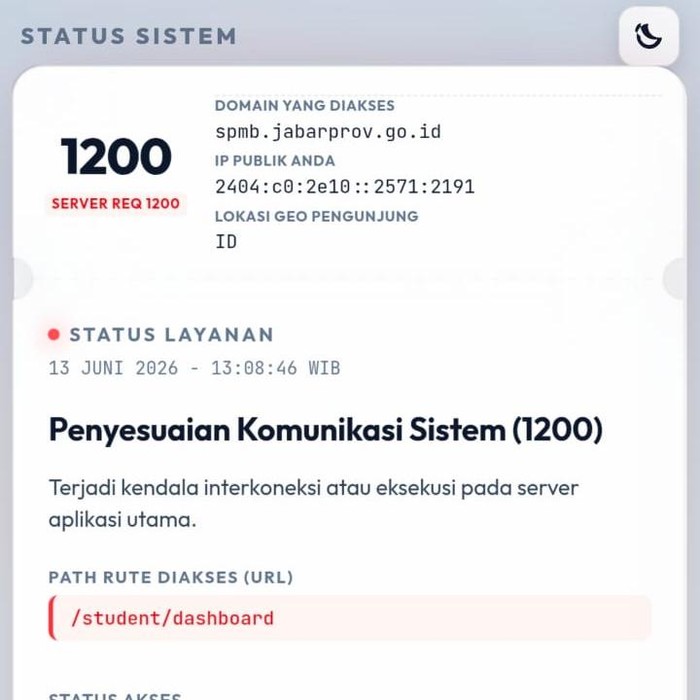 Tangkapan layar website pengumuman PCMB Jabar