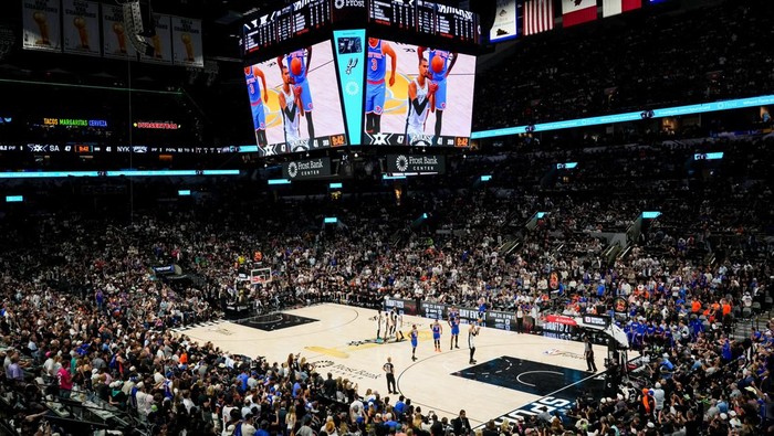 Jun 13, 2026; San Antonio, Texas, USA; General view in the second half during game five of the 2026 NBA Finals between the New York Knicks and the San Antonio Spurs at Frost Bank Center. Mandatory Credit: Scott Wachter-Imagn Images