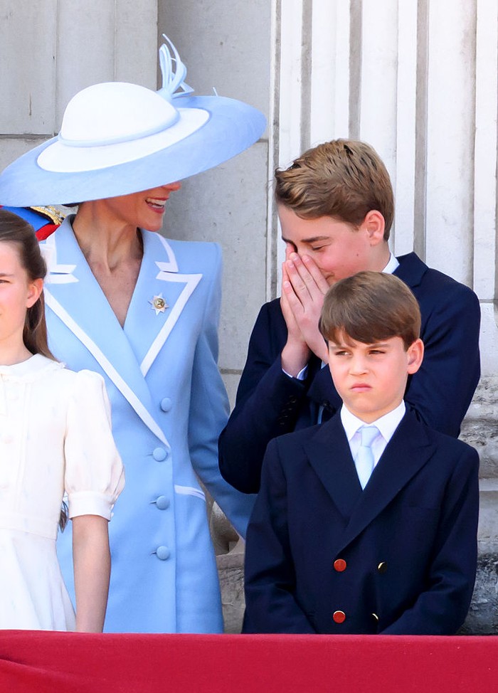LONDON, ENGLAND - JUNE 13: Catherine, Princess of Wales, Prince George of Wales and Prince Louis of Wales during Trooping The Colour on June 13, 2026 in London, England. Trooping The Colour is a ceremonial parade celebrating the official birthday of the British Monarch. The event features over 1400 soldiers of the Household Division and Kings Troop Royal Horse Artillery, including over 400 musicians from the Massed Bands. (Photo by Karwai Tang/WireImage)