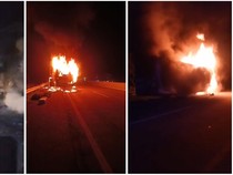 Bus Penumpang Asal Palembang Terbakar di Tol Bakter Lampung