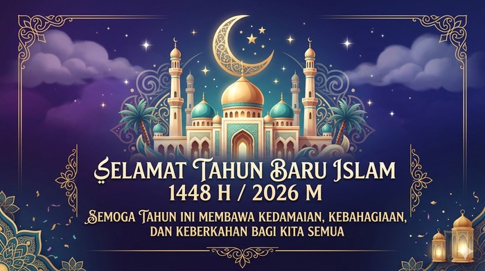 Ilustrasi Kartu Ucapan Selamat Tahun Baru Islam 1448 H/2026 M