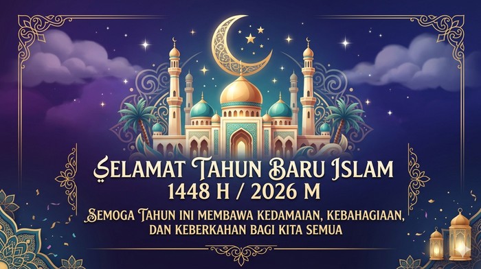 Ilustrasi Kartu Ucapan Selamat Tahun Baru Islam 1448 H/2026 M