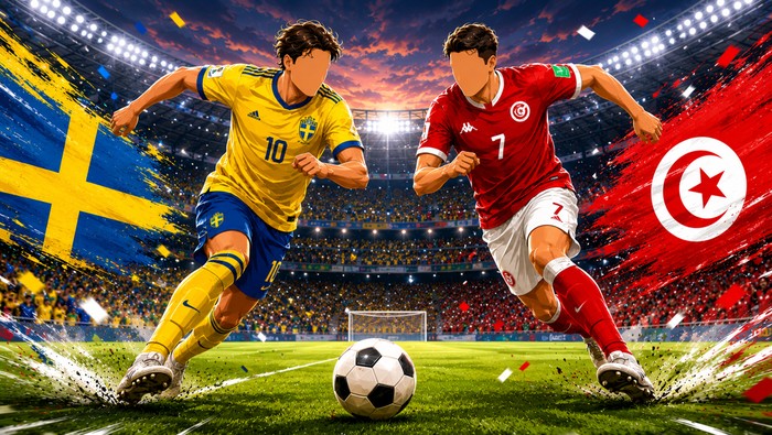 Ilustrasi Swedia vs Tunisia di Piala Dunia 2026 (dibuat dengan AI)