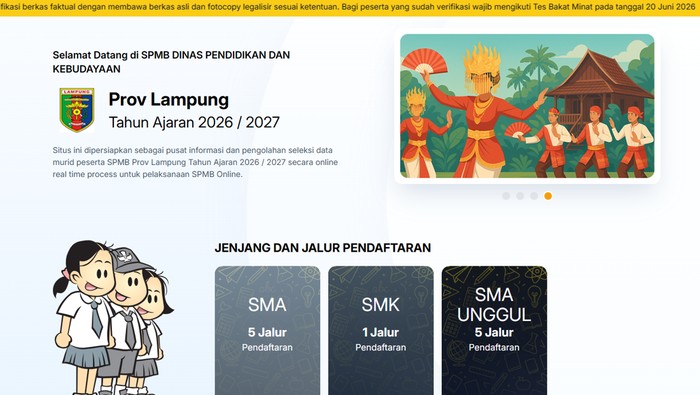 Jadwal dan syarat pendaftaran SPMB Lampung 2026.