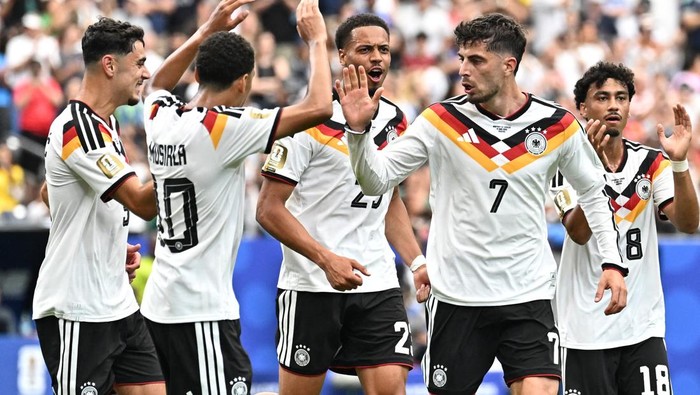 Soccer Football - FIFA World Cup 2026 - Group E - Germany v Curacao - Houston Stadium, Houston, Texas, U.S. - June 14, 2026 Germanys Kai Havertz celebrates scoring their third goal with teammates IMAGN IMAGES via Reuters/Maria Lysaker
