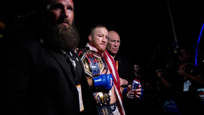 WASHINGTON, DC - JUNE 15: Justin Gaethje departs after defeating Ilia Topuria in a lightweight title bout during UFC Freedom 250 on the South Lawn of the White House on June 15, 2026 in Washington, DC. President Trump is hosting a series of Ultimate 