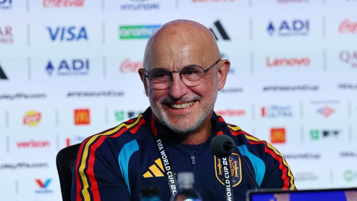 Soccer Football - FIFA World Cup 2026 - Spain Press Conference - Atlanta Stadium, Atlanta, Georgia, U.S. - June 14, 2026 Spain coach Luis De La Fuente during the press conference REUTERS/Bernadett Szabo