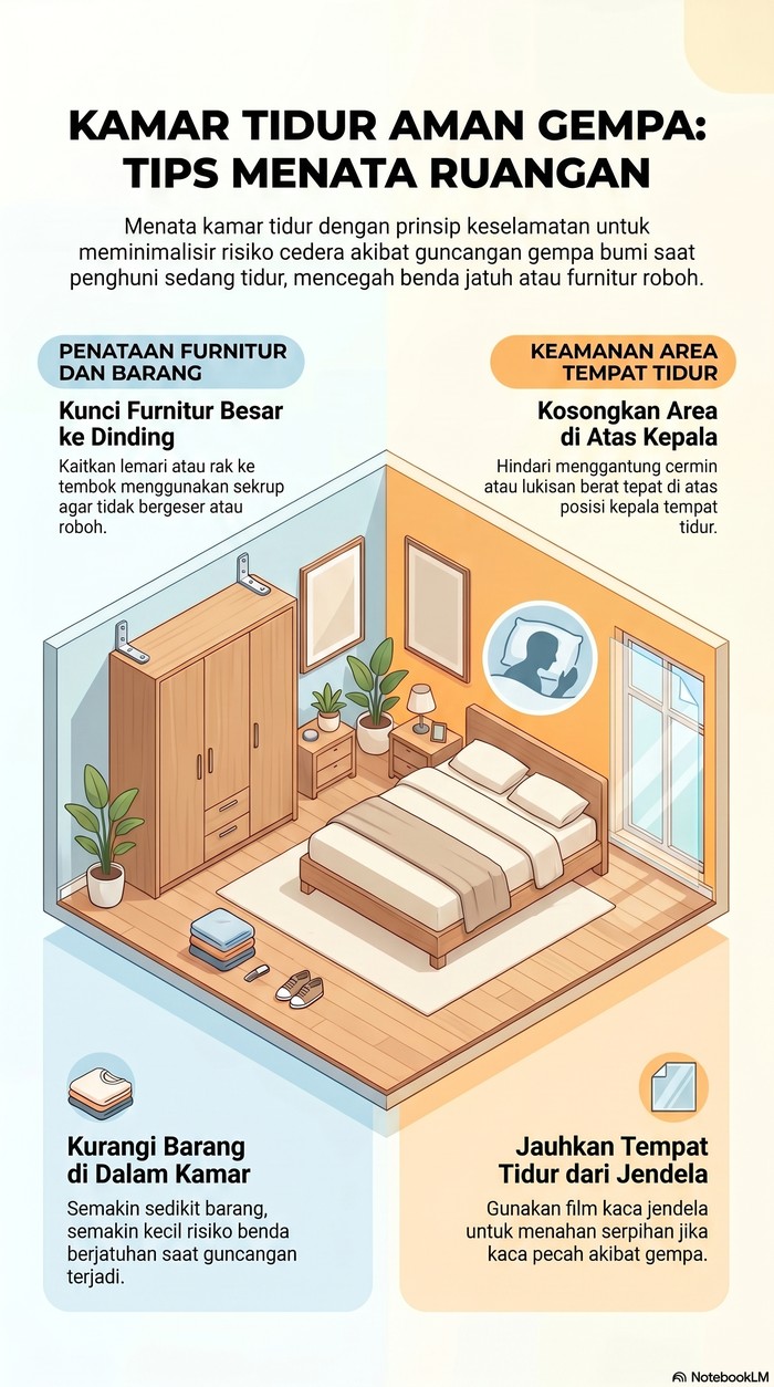Cara menata kamar tidur agar aman dari gempa.