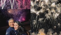 Tak hanya keseruan balapan di siang hari, saat langit gelap justru menjadi puncak keromantisan liburan mereka. Gading Marten dan Medina Dina tampak berpose romantis berlatar belakang langit malam Prancis yang dihiasi indahnya pesta kembang api berwarna-warni. (Foto: dok Instagram gadiiing)