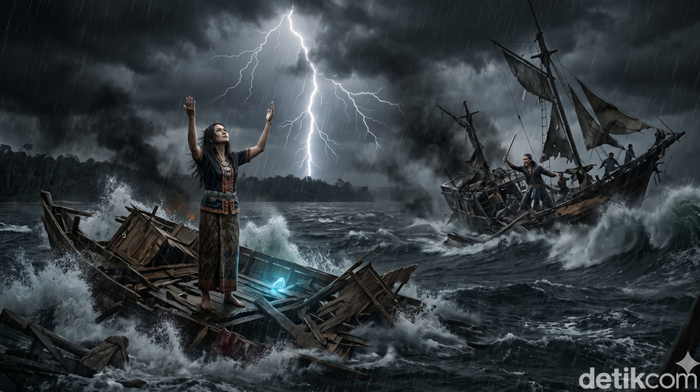 Ilustrasi Legenda Pulau Lepeh dan Hanaut. (Gemini AI)