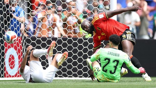 SEATTLE, WASHINGTON - JUNE 15: Romelu Lukaku #9 of Belgium forces an own goal by Mohamed Hany #3 of Egypt during the FIFA World Cup 2026 Group G match between Belgium and Egypt at Seattle Stadium on June 15, 2026 in Seattle, Washington. (Photo by Sarah Stier - FIFA/FIFA via Getty Images)