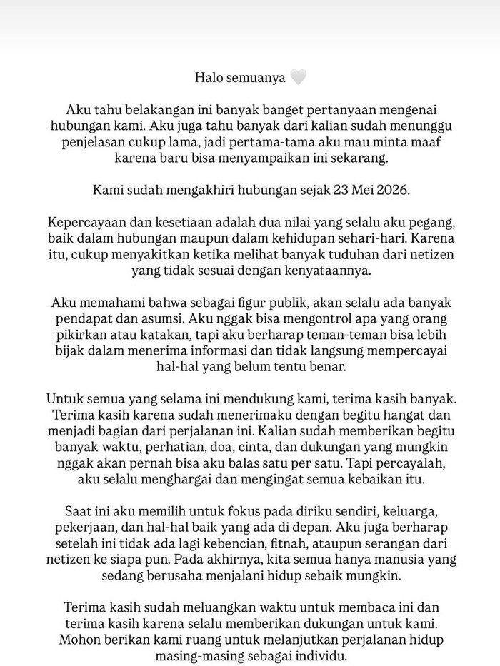 Aqila Zhavira Umumkan Putus Cinta dengan Betrand Peto