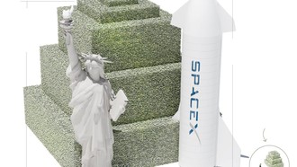 Tumpukan USD 1 Triliun Elon Musk Disandingkan Patung Liberty-Roket