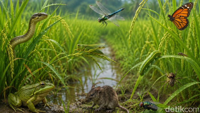 Ilustrasi hewan penghuni sawah.