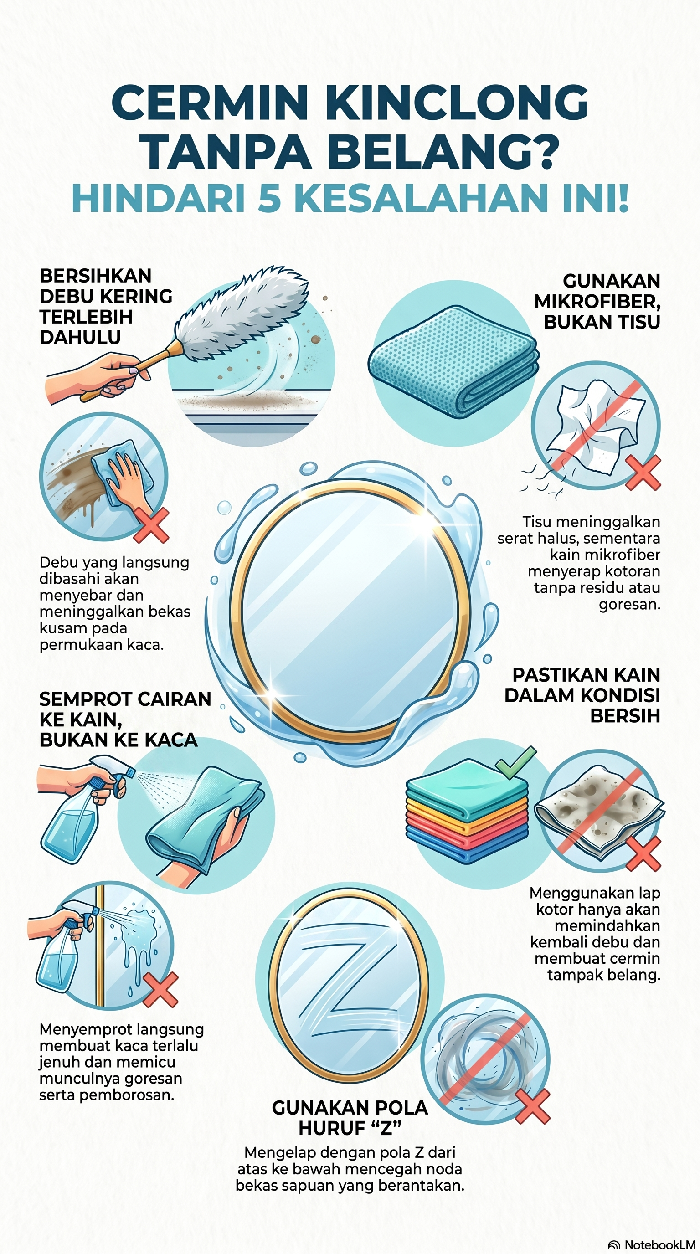 Infografis Tips Membersihkan Cermin Tanpa Belang