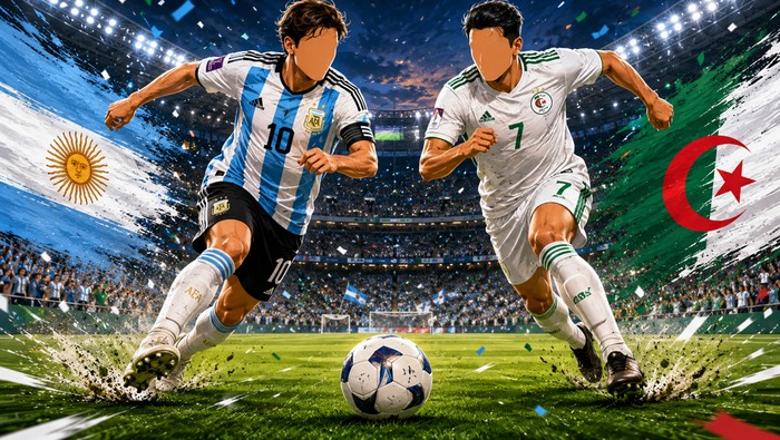 Laga Argentina vs Aljazair di Piala Dunia 2026 (dibuat dengan AI)