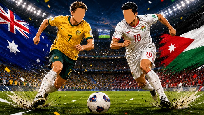 Laga Australia vs Yordania di Piala Duni 2026 (dibuat dengan AI)