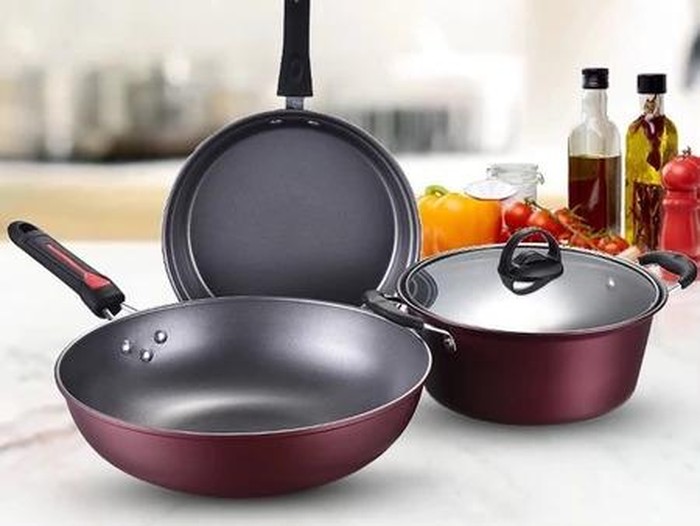 Panci Stainless Steel 4 Set Panci dan Wajan Stainless Steel / Wajan Stainless 34cm Panci Sup 22cm, Panci Mie 18cm, Wajan 26cm