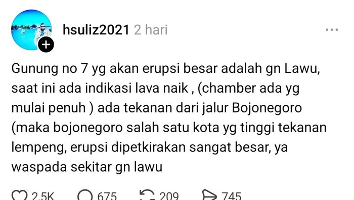 Kiriman viral Gunung Lawu disebut akan mengalami erupsi besar.