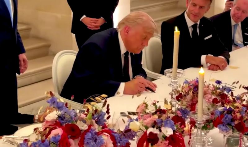President Donald Trump signed the Iran Memorandum of Understanding at the Palace of Versailles on Wednesday (June 17), just prior to a dinner hosted by French President Emmanuel Macron.