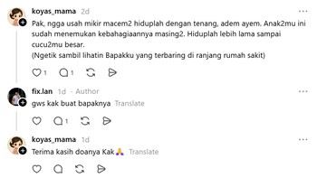 Sama-sama doakan untuk kesembuhan Ayahanda. Foto: Threads/koyas_mama  
