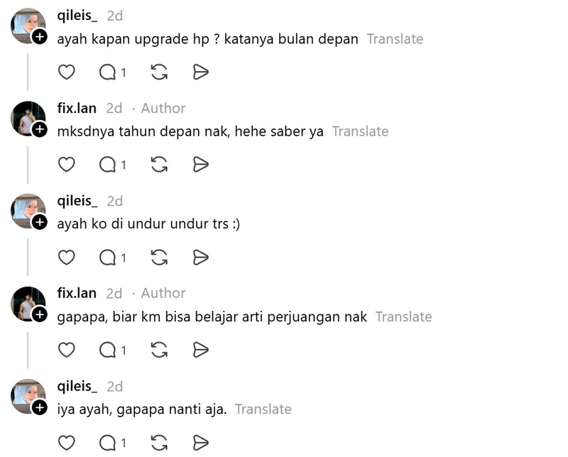 Di Threads, sempat viral cuitan akun @fix.lan yang mengajak orang menuliskan pesan kepada ayah mereka di kolom komentar. Jawabannya kocak sampai mengsedih.