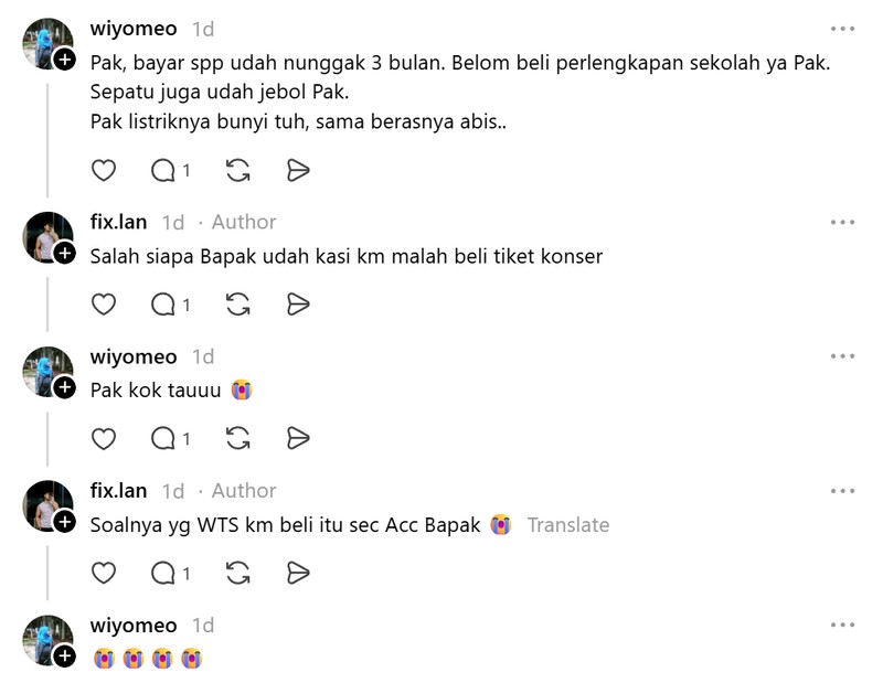 Di Threads, sempat viral cuitan akun @fix.lan yang mengajak orang menuliskan pesan kepada ayah mereka di kolom komentar. Jawabannya kocak sampai mengsedih.