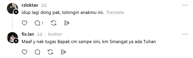 Di Threads, sempat viral cuitan akun @fix.lan yang mengajak orang menuliskan pesan kepada ayah mereka di kolom komentar. Jawabannya kocak sampai mengsedih.