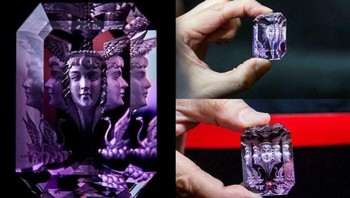 Amethyst Wallace. Pada abad ke-20, Wallace Chan mengembangkan teknik potongan Wallace, yaitu teknik intaglio berlapis bagian dalam. Foto: Boredpanda
