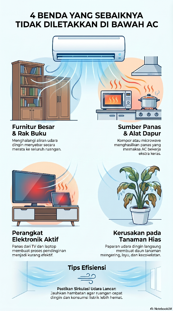Infografis 4 Benda yang Sebaiknya Tidak Diletakkan di Bawah AC