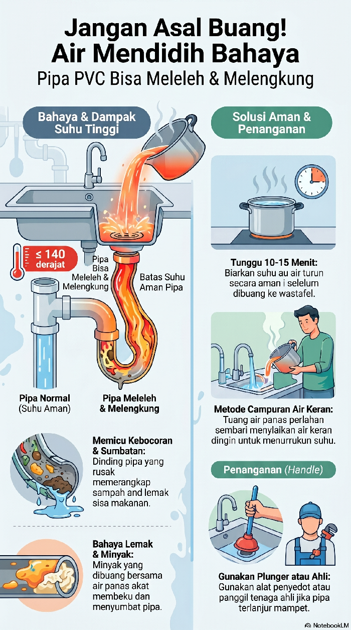 Infografis bahaya air panas jika dibuang ke pipa wastafel