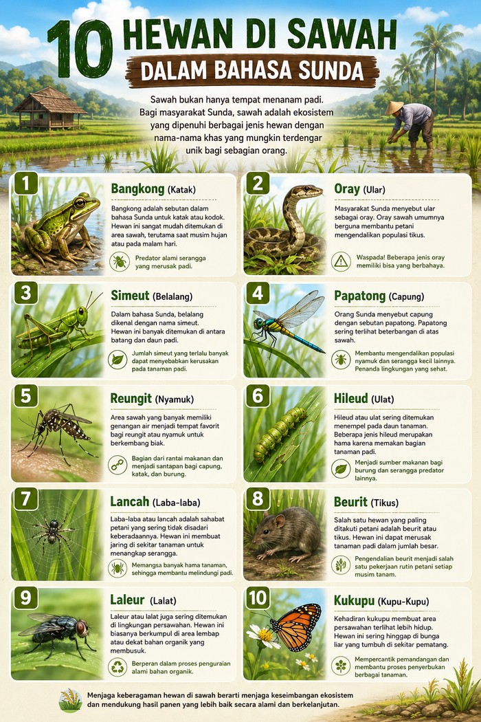 Ilustrasi hewan penghuni sawah.