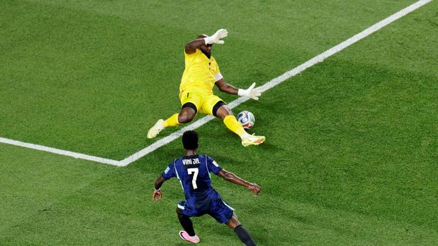 Soccer Football - FIFA World Cup 2026 - Group C - Brazil v Haiti - Philadelphia Stadium, Philadelphia, Pennsylvania, U.S. - June 19, 2026 Brazil's Vinicius Junior scores their third goal REUTERS/Jeenah Moon     TPX IMAGES OF THE DAY