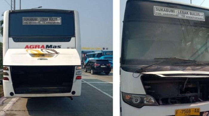 Bus terbakar di Tol Jagorawi arah Bogor, Sabtu (20/6) pagi tadi.