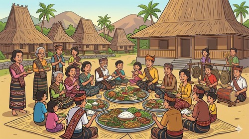 Ilustrasi - Ritual Mbama sebagai wujud syukur atas hasil panen oleh masyarakat Lio Ende di Flores, Nusa Tenggara Timur (NTT). (Gemini AI)