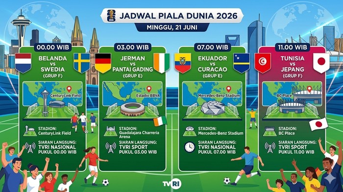 Infografis Jadwal Piala Dunia 2026 Minggu 21 Juni