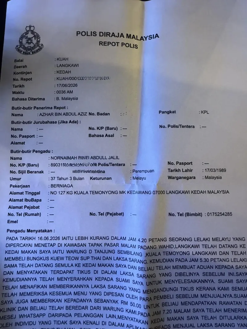 Penemuan bayi tikus di laksa Penemuan bayi tikus di laksa