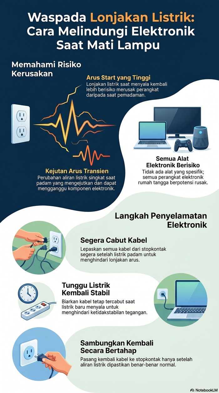 Infografis cara menangani perangkat elektronik saat mati lampu