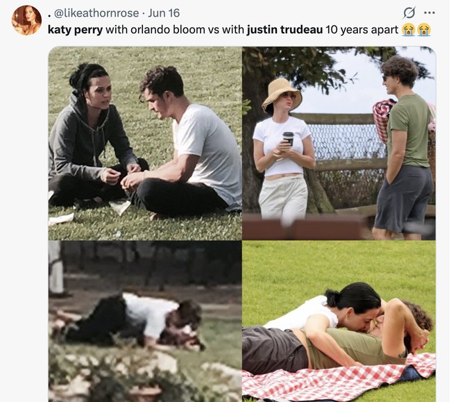 Momen santai Katy Perry dan Justin Trudeau di sebuah taman di Santa Barbara, California, mendadak menjadi perdebatan publik. Dalam video yang viral, Katy dan Trudeau tampak duduk berdekatan di atas tikar piknik sambil mengobrol santai. Di beberapa kesempatan, keduanya juga terlihat berciuman.  Foto: dok. X