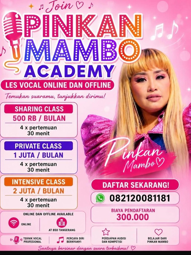 Pinkan Mambo Buka Les Vokal, Biaya Jadi Sorotan