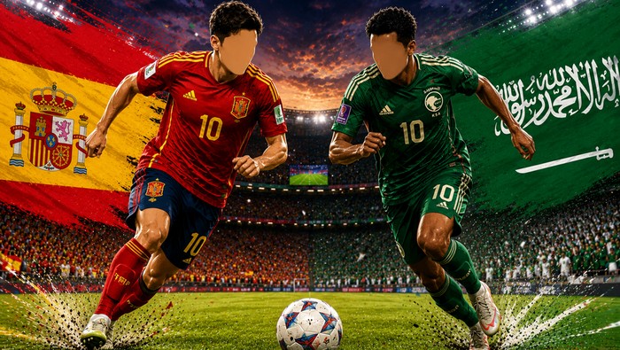Spanyol vs Saudi Arabia di Piala Dunia (dibuat dengan AI)