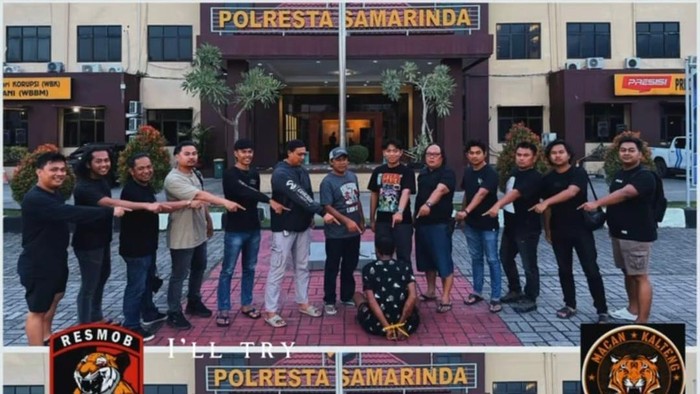 Tampak Sendi Ramadan usai ditangkap di Polresta Samarinda.