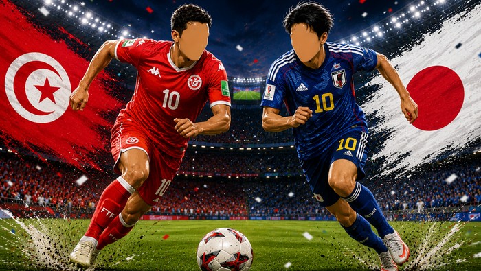 Tunisia vs Jepang di Piala Dunia 2026 (dibuat dengan AI)