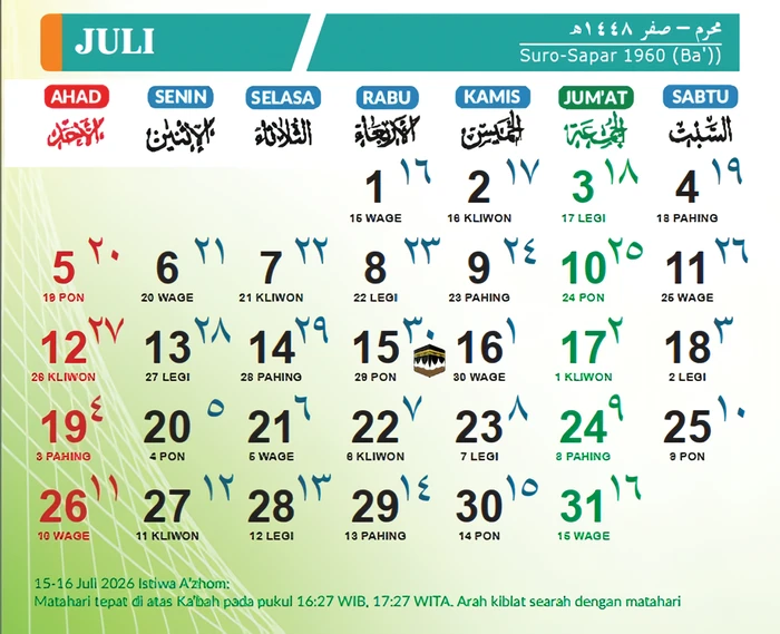Kalender Jawa Juli 2026